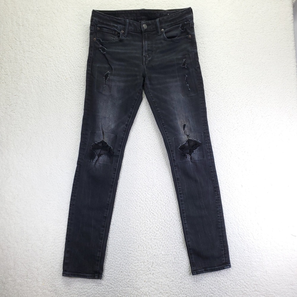 American Eagle Mens Skinny Ne(x)t Level Flex Distressed Black Jeans 32x32